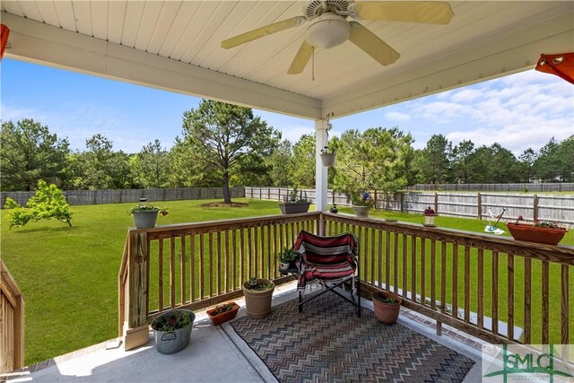 40 Saddlebrush Rd, Ellabell, GA 31308 - view of patio / terrace featuring a fenced backyard and a ceiling fan