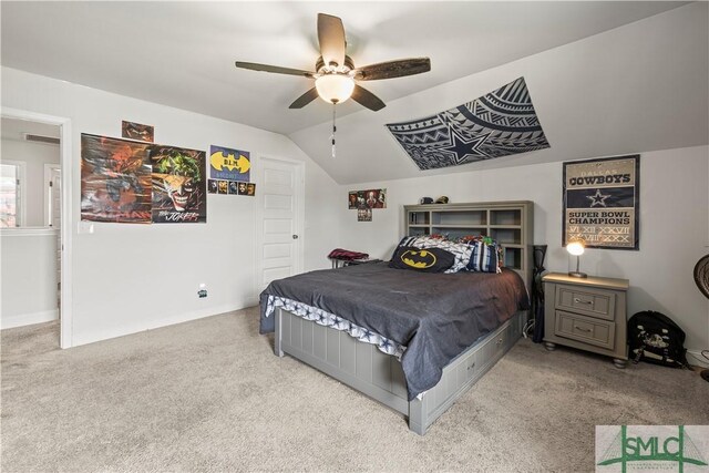 40 Saddlebrush Rd, Ellabell, GA 31308 - carpeted bedroom featuring visible vents, a ceiling fan, and lofted ceiling
