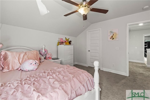 40 Saddlebrush Rd, Ellabell, GA 31308 - carpeted bedroom featuring baseboards, ceiling fan, and vaulted ceiling