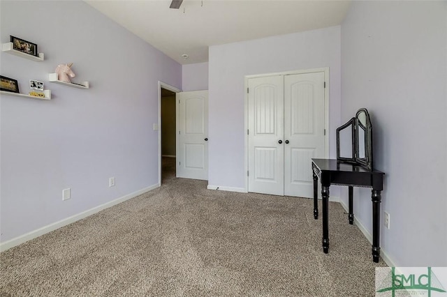 106 Cedar Ridge Dr, Guyton, GA 31312 - unfurnished bedroom with carpet flooring, a closet, baseboards, and ceiling fan
