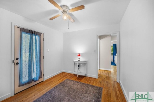 229 Golden Dr, Rincon, GA 31326 - interior space with ceiling fan, wood finished floors, and baseboards
