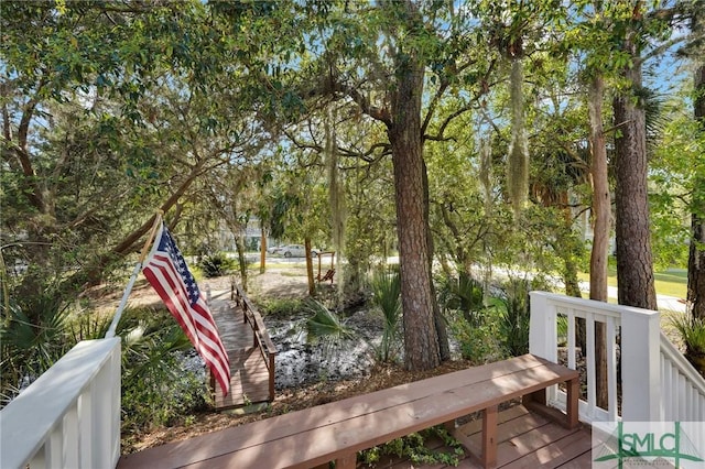 116 Brevard Ct, Savannah, GA 31410 - wooden deck with view of wooded area