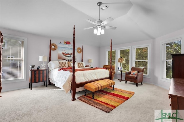 116 Brevard Ct, Savannah, GA 31410 - carpeted bedroom with vaulted ceiling and ceiling fan