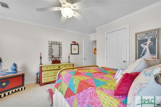 116 Brevard Ct, Savannah, GA 31410 - carpeted bedroom with crown molding, ceiling fan, and baseboards