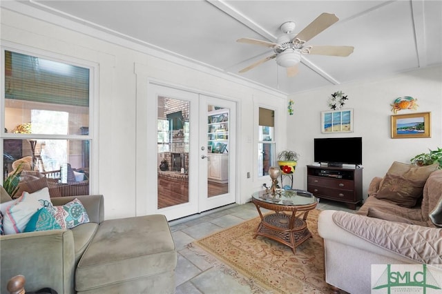 116 Brevard Ct, Savannah, GA 31410 - living area with french doors and ceiling fan