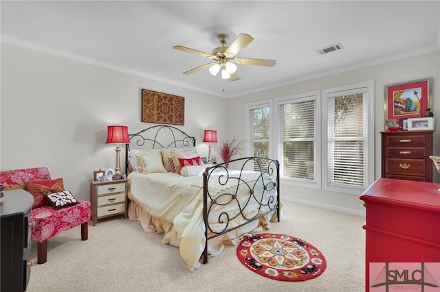 116 Brevard Ct, Savannah, GA 31410 - carpeted bedroom with ornamental molding, ceiling fan, and baseboards