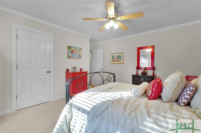 116 Brevard Ct, Savannah, GA 31410 - bedroom with crown molding, carpet flooring, baseboards, and a ceiling fan