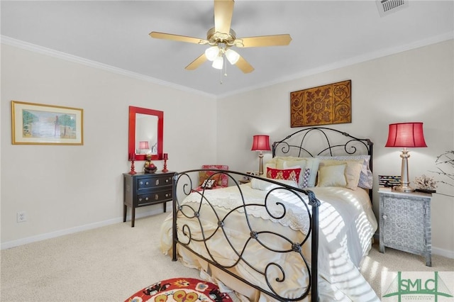 116 Brevard Ct, Savannah, GA 31410 - carpeted bedroom featuring crown molding, baseboards, and ceiling fan
