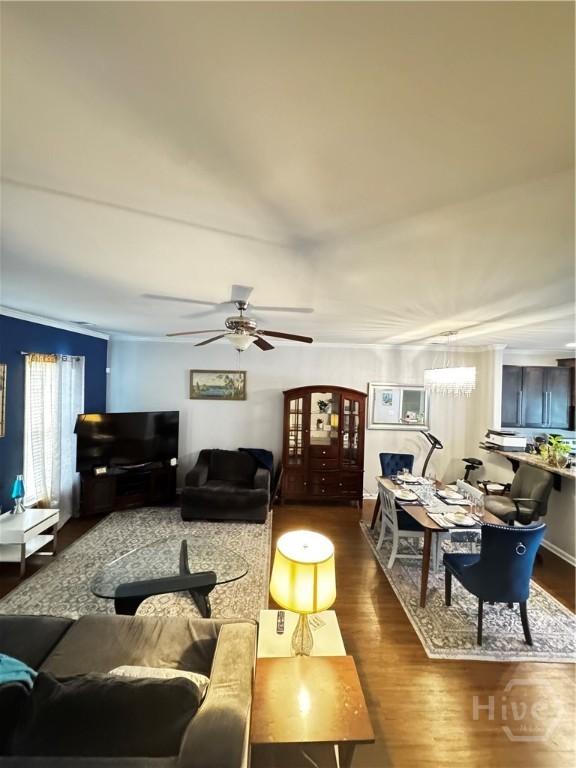226 Ventura Pl, Pooler, GA 31322 - living room featuring dark wood finished floors and a ceiling fan
