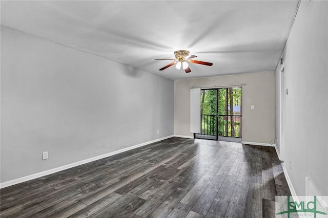 12510 White Bluff Rd Unit 1406, Savannah, GA 31419 - spare room with baseboards, a ceiling fan, and dark wood finished floors