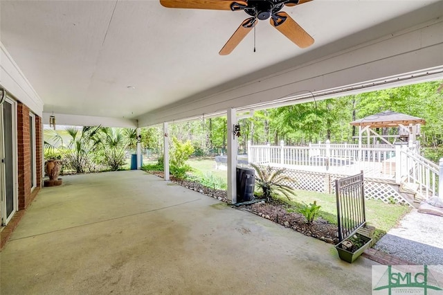 view of patio featuring a gazebo and ceiling fan