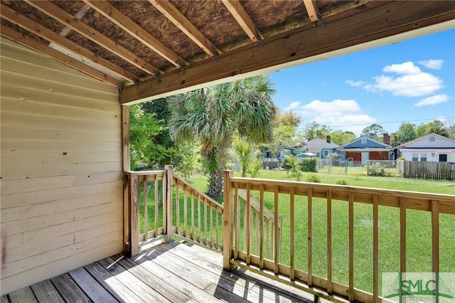 633 W 39th St, Savannah, GA 31415 - wooden deck featuring a yard, a residential view, and fence