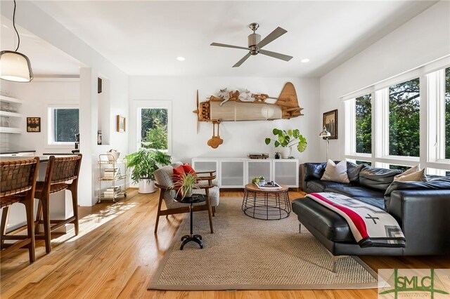 1111 Laurel Ave, Tybee Island, GA 31328 - living room featuring healthy amount of natural light, wood finished floors, ceiling fan, and recessed lighting