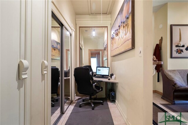 103 Church St, Bloomingdale, GA 31302 - home office with light tile patterned floors, baseboards, and attic access