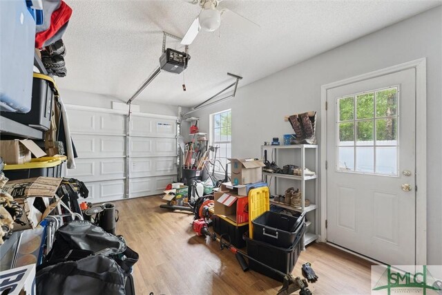 605 Weisenbaker Rd, Rincon, GA 31326 - garage featuring ceiling fan and a garage door opener