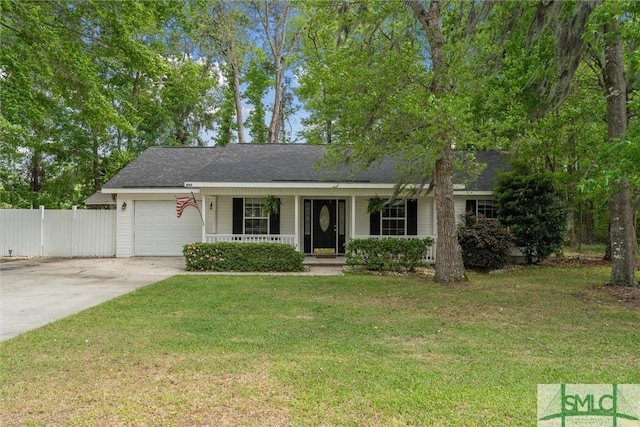 605 Weisenbaker Rd, Rincon, GA 31326 - single story home featuring a front yard, a porch, an attached garage, fence, and concrete driveway
