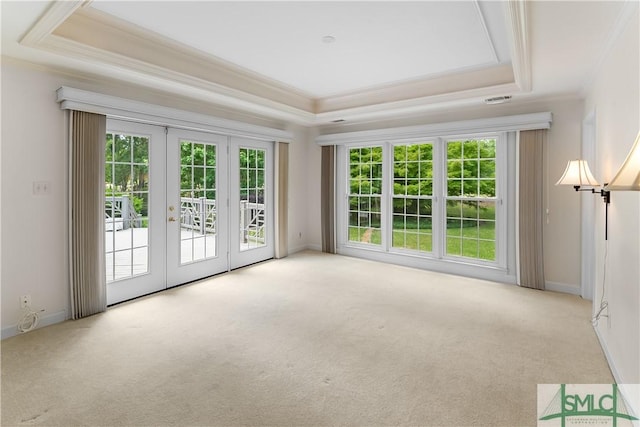 16 Oak Park Pt, Savannah, GA 31405 - interior space with crown molding, plenty of natural light, a tray ceiling, and french doors