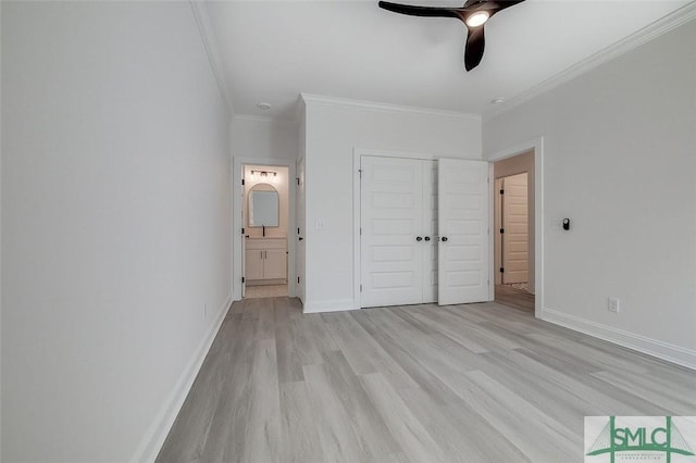 1615 Le Grand St, Savannah, GA 31401 - unfurnished bedroom with light wood finished floors, baseboards, a closet, ensuite bath, and ornamental molding