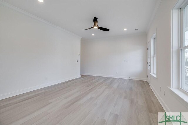 1615 Le Grand St, Savannah, GA 31401 - unfurnished room with light wood-type flooring, ceiling fan, recessed lighting, and ornamental molding