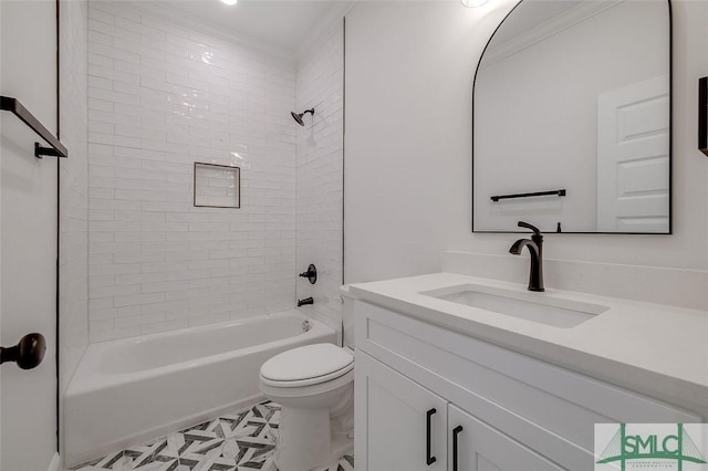 1615 Le Grand St, Savannah, GA 31401 - bathroom with washtub / shower combination, vanity, ornamental molding, and toilet