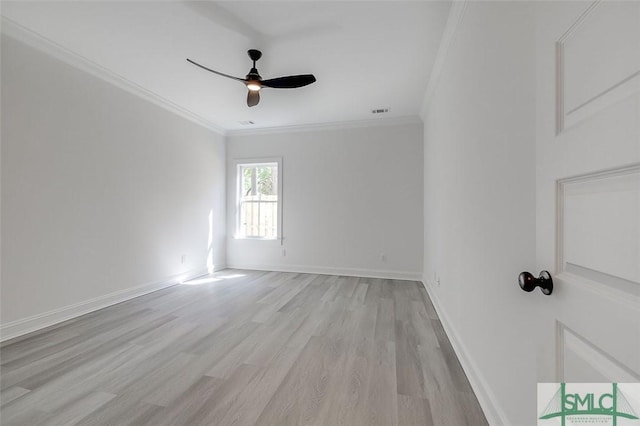1615 Le Grand St, Savannah, GA 31401 - unfurnished room featuring light wood finished floors, baseboards, visible vents, ceiling fan, and ornamental molding