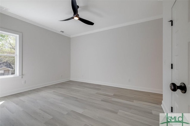 1615 Le Grand St, Savannah, GA 31401 - empty room featuring ceiling fan, crown molding, visible vents, and light wood finished floors
