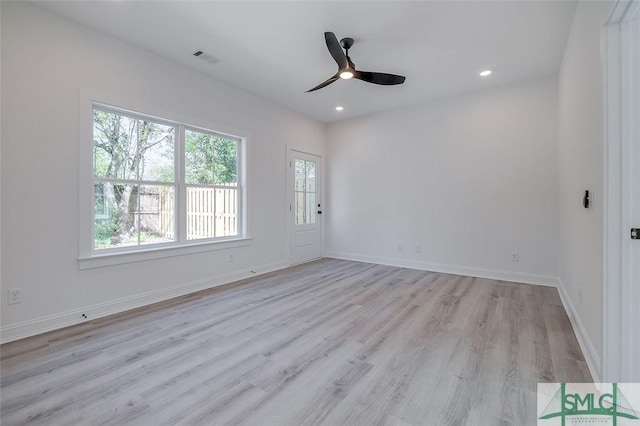 1615 Le Grand St, Savannah, GA 31401 - spare room with recessed lighting, light wood-style flooring, visible vents, and a ceiling fan