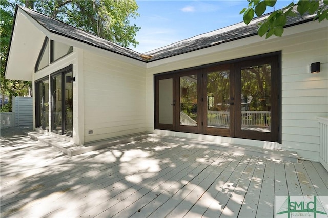 wooden terrace with french doors