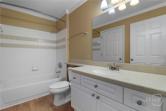 12300 Apache Ave Unit 1212, Savannah, GA 31419 - bathroom with ornamental molding, vanity, toilet, bathing tub / shower combination, and wood finished floors