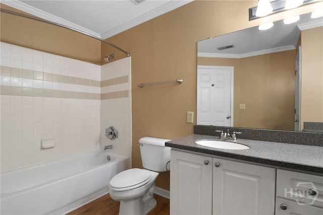 12300 Apache Ave Unit 1212, Savannah, GA 31419 - full bathroom featuring ornamental molding, vanity, toilet, shower / bath combination, and wood finished floors