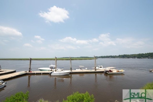 view of dock with a water view