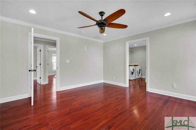 836 E Park Ave, Savannah, GA 31401 - empty room with ceiling fan, separate washer and dryer, wood finished floors, recessed lighting, and baseboards