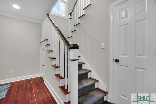 836 E Park Ave, Savannah, GA 31401 - stairs with baseboards, wood finished floors, and crown molding
