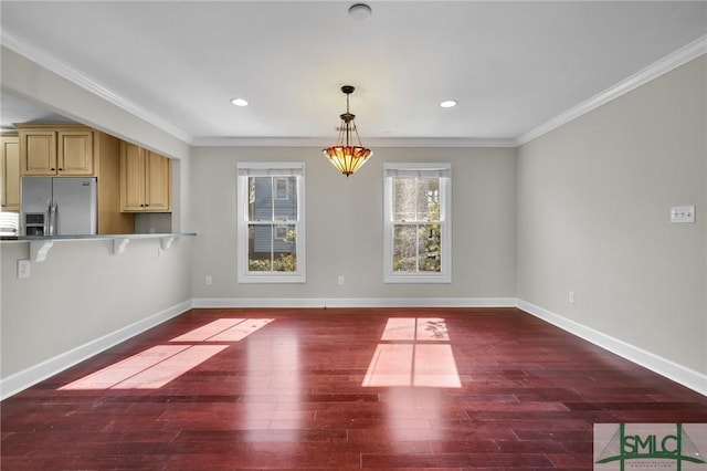 836 E Park Ave, Savannah, GA 31401 - unfurnished dining area featuring wood finished floors, ornamental molding, baseboards, and recessed lighting