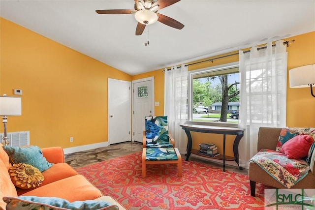 512 Winwood Pl, Savannah, GA 31419 - living room featuring baseboards, lofted ceiling, and a ceiling fan