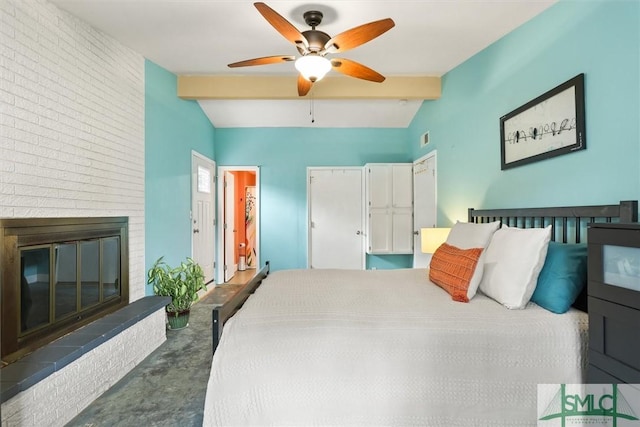 512 Winwood Pl, Savannah, GA 31419 - bedroom featuring a fireplace and ceiling fan
