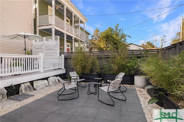 view of patio / terrace featuring a fenced backyard and an outdoor hangout area