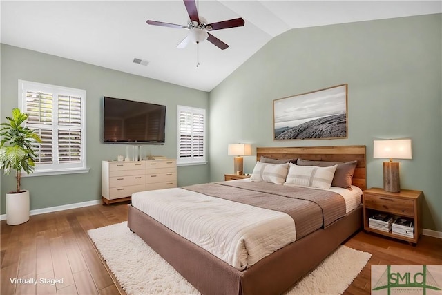 103 Regency Cir, Pooler, GA 31322 - bedroom featuring lofted ceiling, baseboards, wood finished floors, and ceiling fan