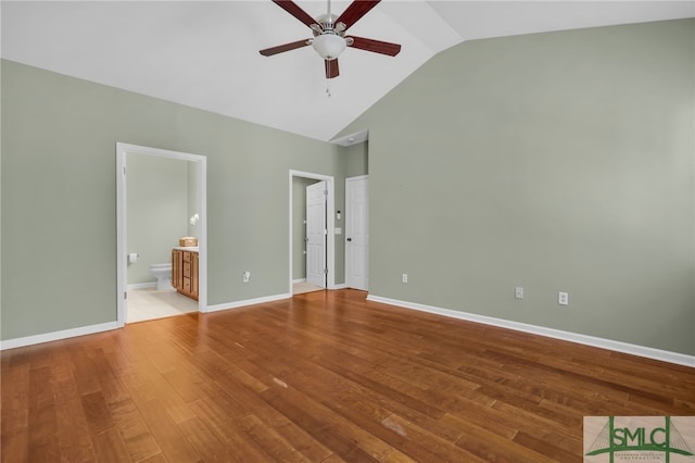 103 Regency Cir, Pooler, GA 31322 - unfurnished bedroom with vaulted ceiling, wood finished floors, connected bathroom, baseboards, and a ceiling fan