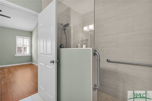 103 Regency Cir, Pooler, GA 31322 - bathroom featuring a tile shower and ceiling fan