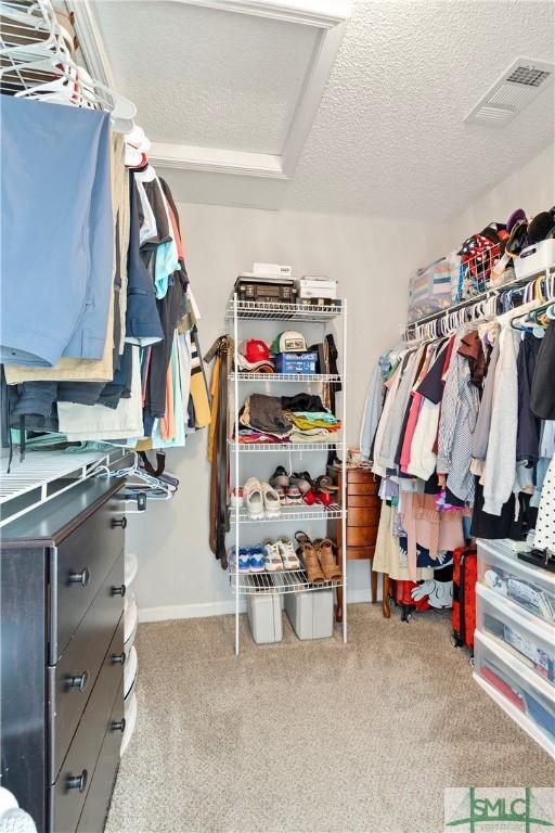 spacious closet featuring carpet floors and visible vents