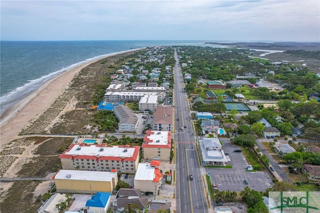 aerial view featuring a beach view and a water view