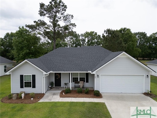 209 Bull St, Glennville, GA 30427 - single story home featuring roof with shingles, a front lawn, driveway, covered porch, and an attached garage