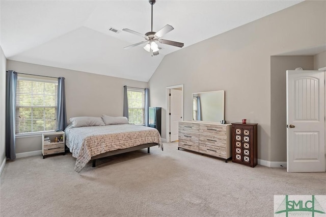 530 Briarcrest Dr NE, Ludowici, GA 31316 - carpeted bedroom with lofted ceiling, visible vents, baseboards, and multiple windows