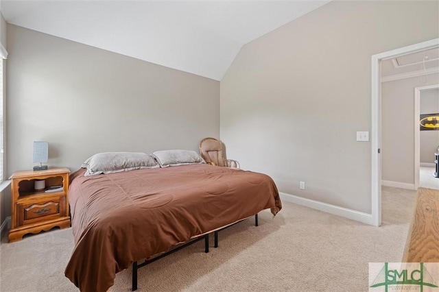 530 Briarcrest Dr NE, Ludowici, GA 31316 - carpeted bedroom with attic access, vaulted ceiling, and baseboards