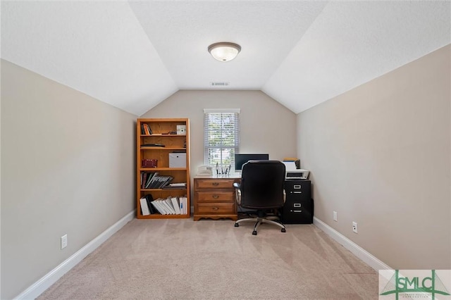 530 Briarcrest Dr NE, Ludowici, GA 31316 - office featuring lofted ceiling, light carpet, baseboards, and visible vents