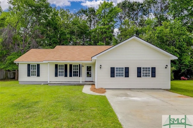 126 Four Oaks Ct, Rincon, GA 31326 - single story home with a porch, a front lawn, and driveway