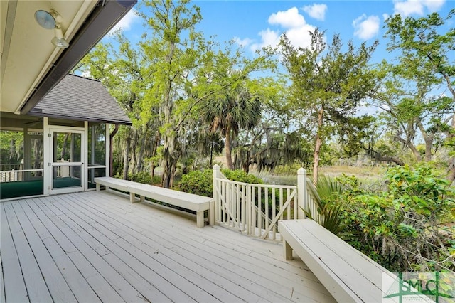 deck featuring a sunroom