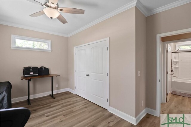 620 W 9th St, Rincon, GA 31326 - interior space with ceiling fan, light wood-style flooring, baseboards, and ornamental molding