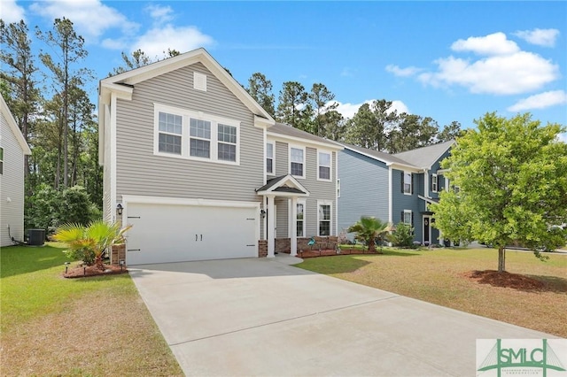 378 Southwilde Way, Pooler, GA 31322 - traditional home featuring central AC unit, an attached garage, concrete driveway, and a front yard